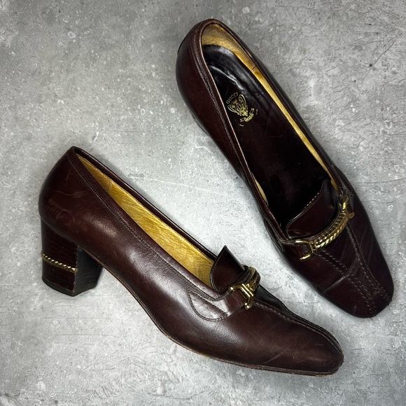 Gucci Vintage 70s Horsebit Pumps Heel Brown Leather 40 EU 9.5 US Preppy - Picture 2 of 9